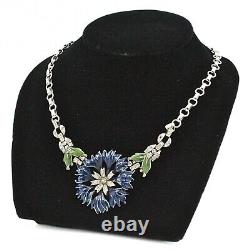 Crown Trifari Alfred Philippe Rue De La Paix Blue Enamel Flower Necklace