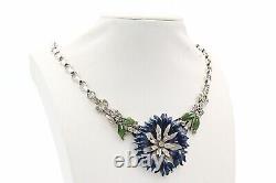 Crown Trifari Alfred Philippe Rue De La Paix Blue Enamel Flower Necklace