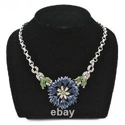 Crown Trifari Alfred Philippe Rue De La Paix Blue Enamel Flower Necklace