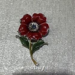 Crown Trifari Alfred Philippe Rue de la Paix Red Poppy Enamel Brooch 3 #8