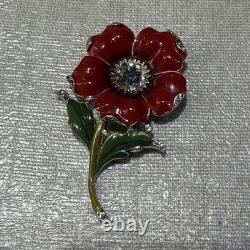 Crown Trifari Alfred Philippe Rue de la Paix Red Poppy Enamel Brooch 3 #8