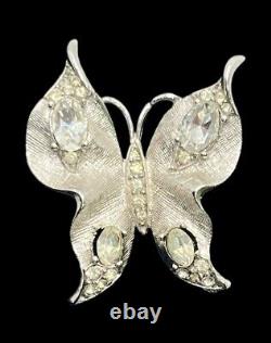 Crown Trifari Alfred Philippe Silver Tone rhinestone Butterfly Brooch pin