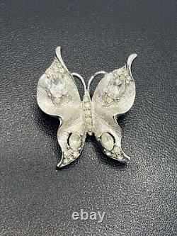 Crown Trifari Alfred Philippe Silver Tone rhinestone Butterfly Brooch pin