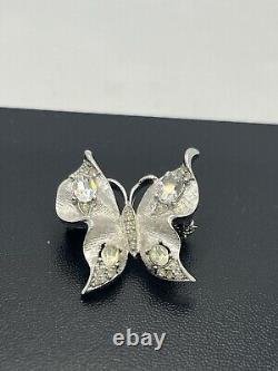 Crown Trifari Alfred Philippe Silver Tone rhinestone Butterfly Brooch pin