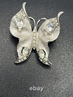 Crown Trifari Alfred Philippe Silver Tone rhinestone Butterfly Brooch pin