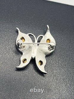 Crown Trifari Alfred Philippe Silver Tone rhinestone Butterfly Brooch pin