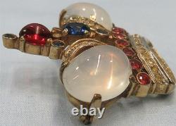 Crown Trifari Alfred Philippe Sterling Jelly Belly Moonstone Coronation Brooch