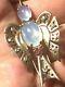 Crown Trifari Alfred Philippe Sterling Silver Faux Moonstone Bird Pin Brooch