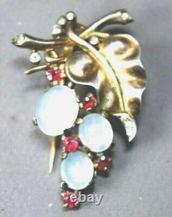 Crown Trifari Alfred Philippe Sterling Silver Faux Moonstone Fur Pin Brooch