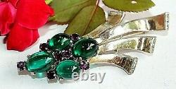 Crown Trifari Alfred Philippe Sterling Silver Gripoix Moghul Jeweled Brooch Bd26