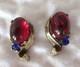 Crown Trifari Alfred Philippe Sterling Silver Red Cabochon Clip On Earrings