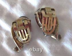 Crown Trifari Alfred Philippe Sterling Silver Red Cabochon Clip On Earrings