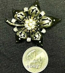 Crown Trifari Alfred Philippe Sterling Silver Rhinestone Inset Flower Brooch