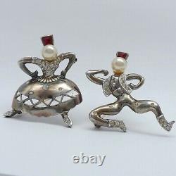 Crown Trifari Alfred Philippe Sterling Silver Russian Dancers Pair Brooch Pins