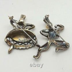 Crown Trifari Alfred Philippe Sterling Silver Russian Dancers Pair Brooch Pins