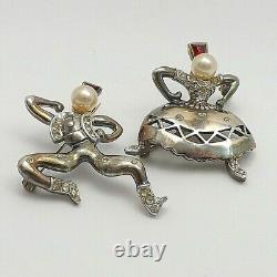 Crown Trifari Alfred Philippe Sterling Silver Russian Dancers Pair Brooch Pins