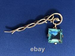 Crown Trifari Alfred Philippe Sterling Vermeil Aqua Crystal Dangle Brooch Pin