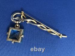 Crown Trifari Alfred Philippe Sterling Vermeil Aqua Crystal Dangle Brooch Pin