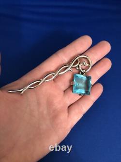 Crown Trifari Alfred Philippe Sterling Vermeil Aqua Crystal Dangle Brooch Pin