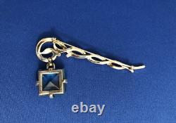 Crown Trifari Alfred Philippe Sterling Vermeil Aqua Crystal Dangle Brooch Pin
