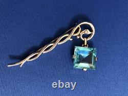 Crown Trifari Alfred Philippe Sterling Vermeil Aqua Crystal Dangle Brooch Pin