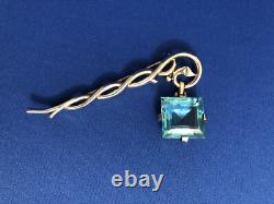 Crown Trifari Alfred Philippe Sterling Vermeil Aqua Crystal Dangle Brooch Pin