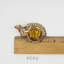 Crown Trifari Alfred Philippe Sterling Vermeil Topaz color Glass fur clip