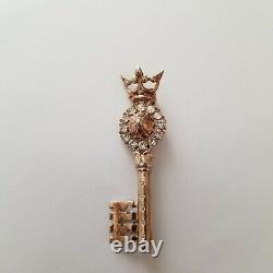 Crown Trifari Alfred Philippe Sterling and rhinestone key brooch pin vintage