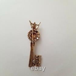 Crown Trifari Alfred Philippe Sterling and rhinestone key brooch pin vintage