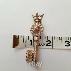 Crown Trifari Alfred Philippe Sterling and rhinestone key brooch pin vintage