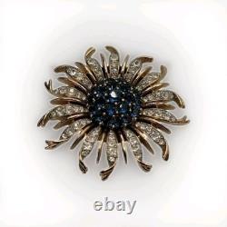 Crown Trifari Alfred Philippe Sunburst Brooch Blue Invisible Set Rhinestone Pin