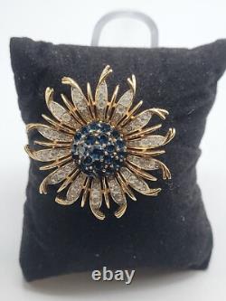 Crown Trifari Alfred Philippe Sunburst Brooch Blue Invisible Set Rhinestone Pin