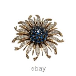 Crown Trifari Alfred Philippe Sunburst Brooch Blue Invisible Set Rhinestone Pin