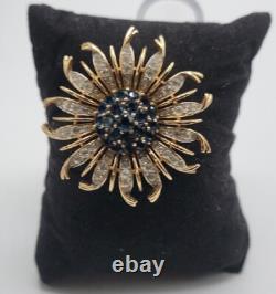 Crown Trifari Alfred Philippe Sunburst Brooch Blue Invisible Set Rhinestone Pin