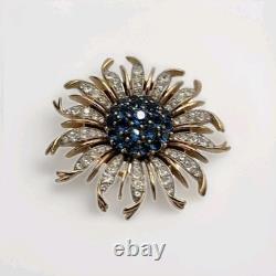 Crown Trifari Alfred Philippe Sunburst Brooch Blue Invisible Set Rhinestone Pin