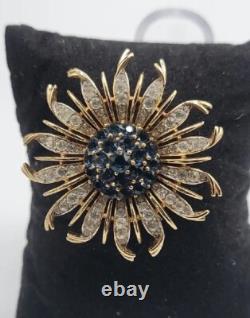 Crown Trifari Alfred Philippe Sunburst Brooch Blue Invisible Set Rhinestone Pin