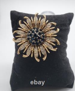 Crown Trifari Alfred Philippe Sunburst Brooch Blue Invisible Set Rhinestone Pin