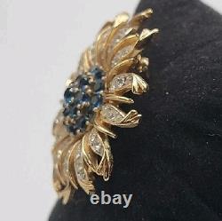 Crown Trifari Alfred Philippe Sunburst Brooch Blue Invisible Set Rhinestone Pin