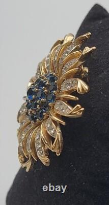 Crown Trifari Alfred Philippe Sunburst Brooch Blue Invisible Set Rhinestone Pin