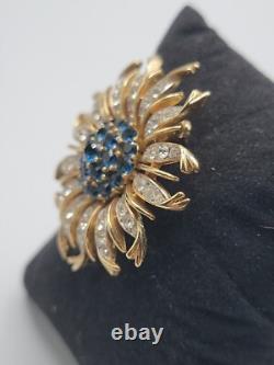 Crown Trifari Alfred Philippe Sunburst Brooch Blue Invisible Set Rhinestone Pin