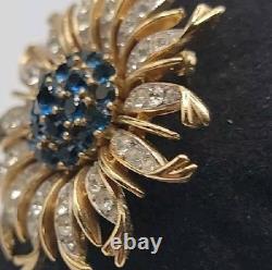 Crown Trifari Alfred Philippe Sunburst Brooch Blue Invisible Set Rhinestone Pin