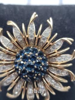 Crown Trifari Alfred Philippe Sunburst Brooch Blue Invisible Set Rhinestone Pin