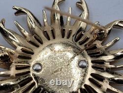 Crown Trifari Alfred Philippe Sunburst Brooch Blue Invisible Set Rhinestone Pin