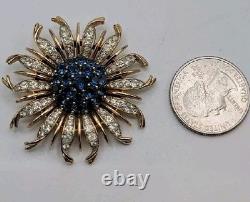 Crown Trifari Alfred Philippe Sunburst Brooch Blue Invisible Set Rhinestone Pin