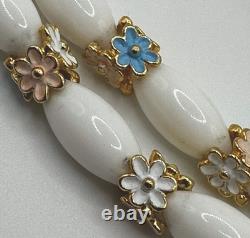 Crown Trifari Alfred Philippe White Floral Pastel Necklace Bracelet Earrings Set
