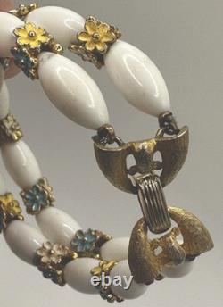 Crown Trifari Alfred Philippe White Floral Pastel Necklace Bracelet Earrings Set