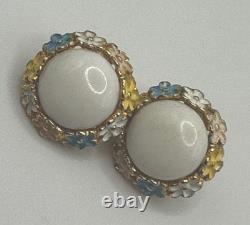 Crown Trifari Alfred Philippe White Floral Pastel Necklace Bracelet Earrings Set