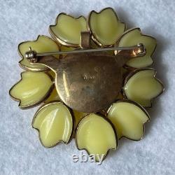 Crown Trifari Alfred Philippe Yellow Poured Glass Flower Brooch Vintage