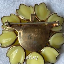 Crown Trifari Alfred Philippe Yellow Poured Glass Flower Brooch Vintage