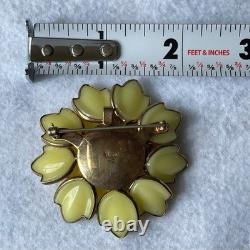 Crown Trifari Alfred Philippe Yellow Poured Glass Flower Brooch Vintage